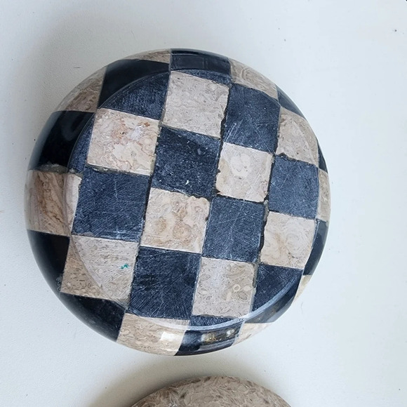 Unique Black & Brown Stone Checker Bowl Lid In Marble & Onyx 4.5” - Picture 4 of 10
